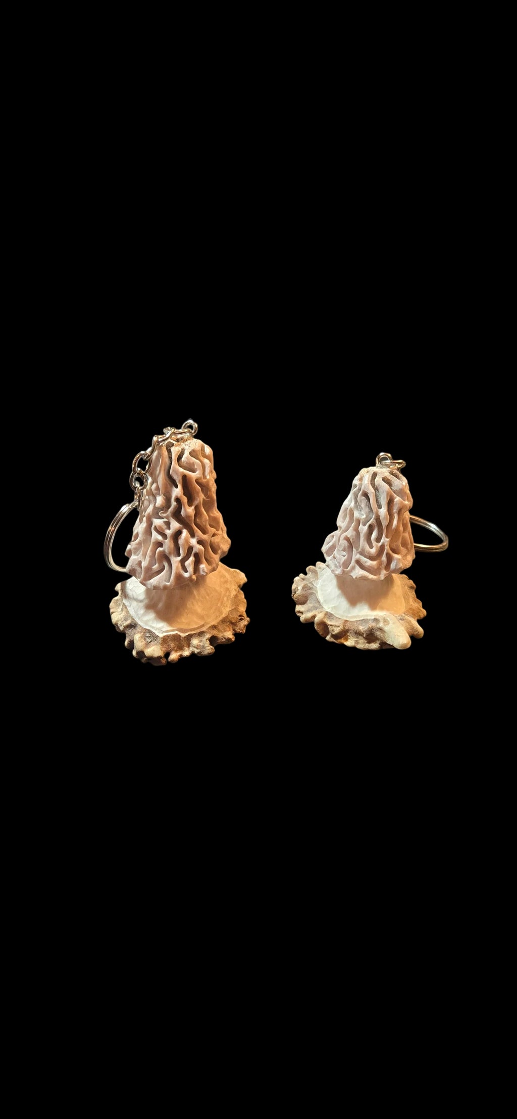 Hand carved morel mushroom keychain