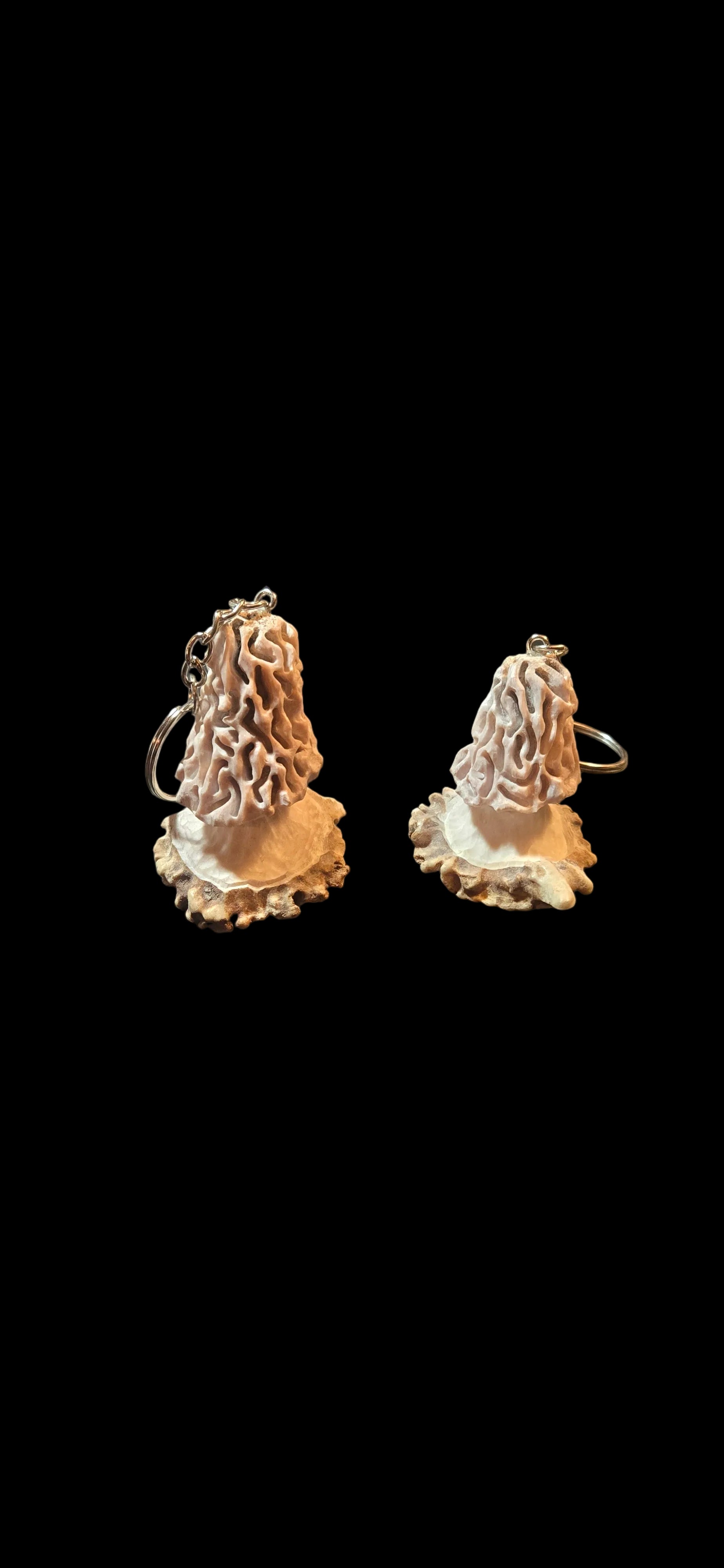 Hand carved morel mushroom keychain