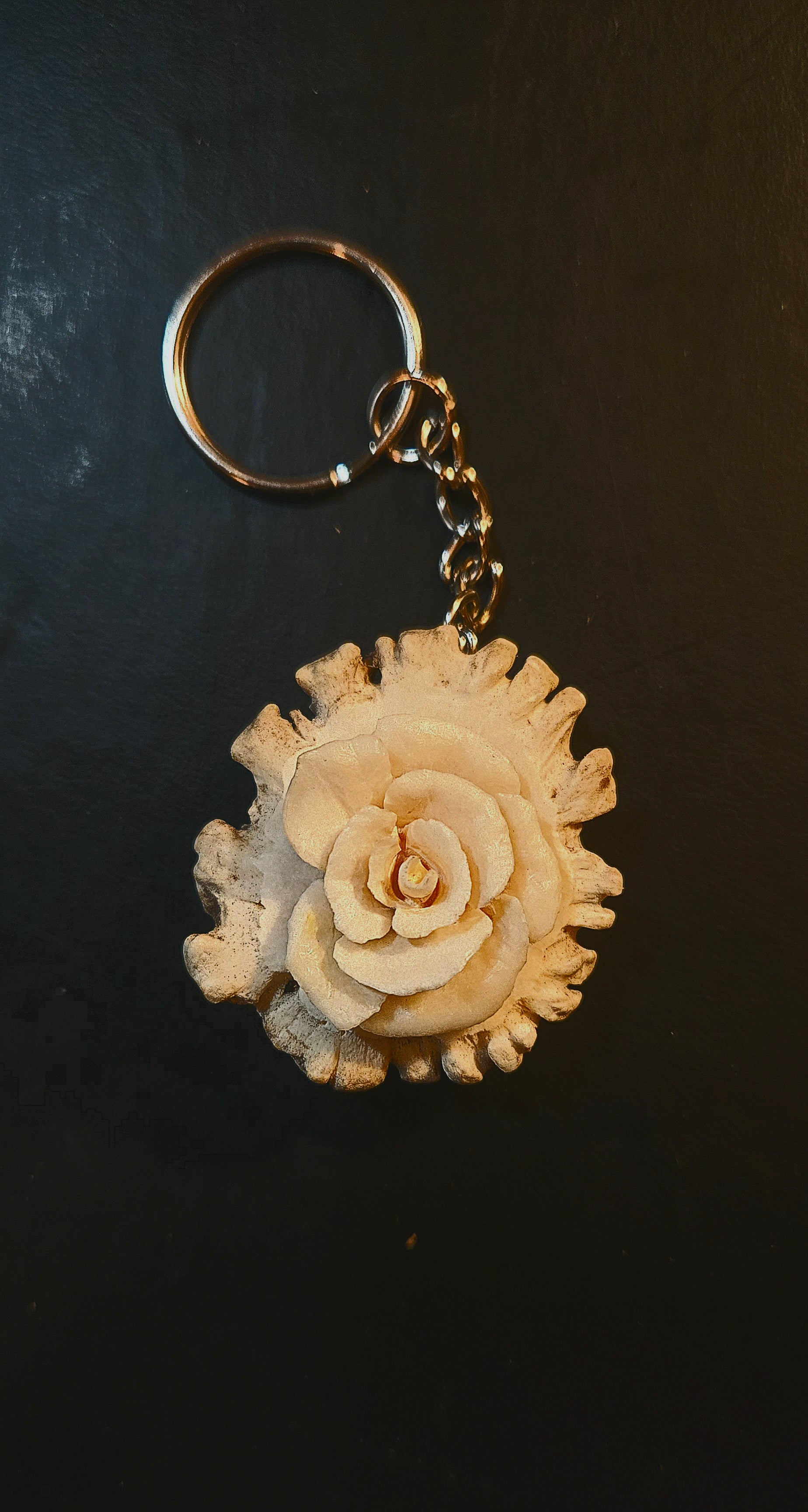 Hand carved deer antler rose keychain