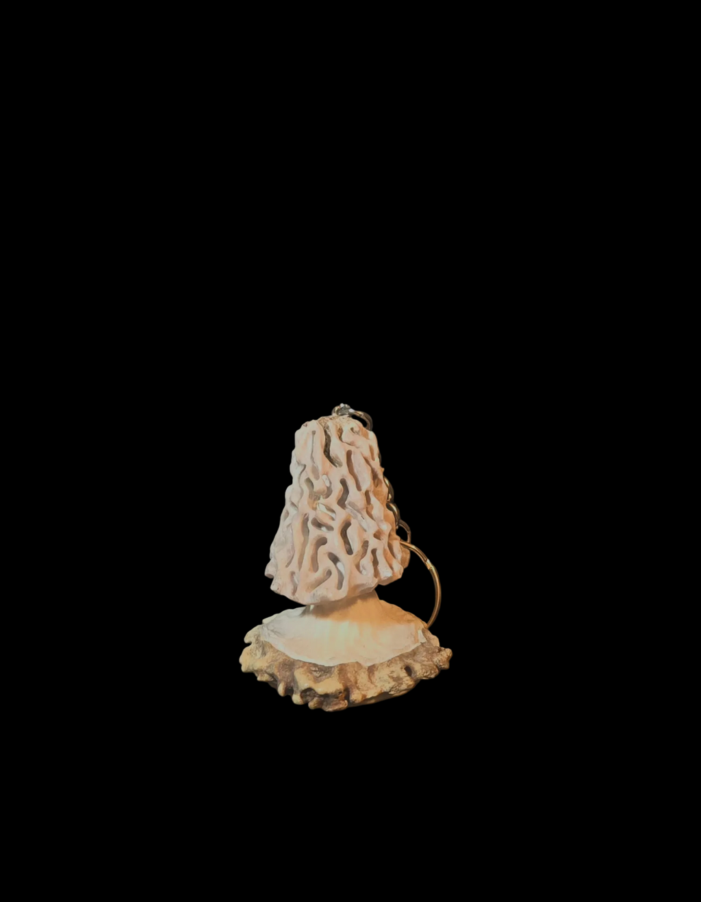 Hand carved morel mushroom keychain